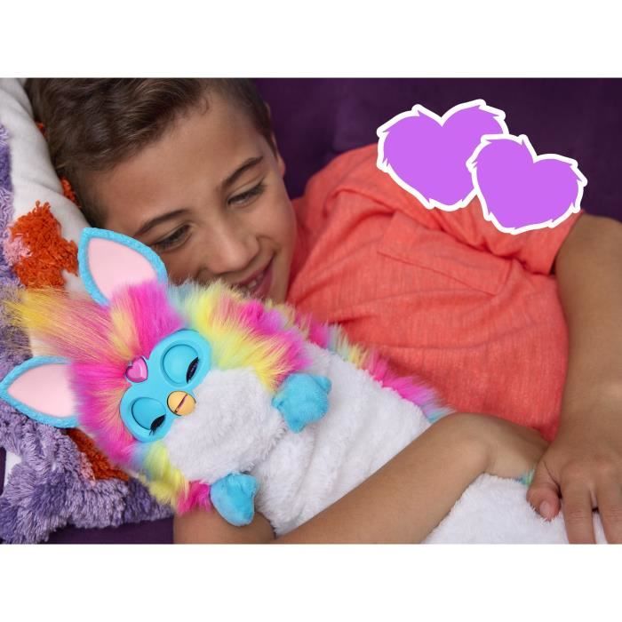 Furby DJ Furby, peluche douce électronique arc-en-ciel interactive avec musique, lumieres, mouvements et jeux, parle français et fur