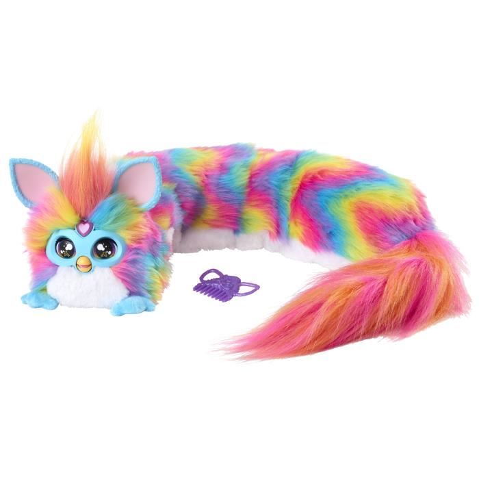 Furby DJ Furby, peluche douce électronique arc-en-ciel interactive avec musique, lumieres, mouvements et jeux, parle français et fur
