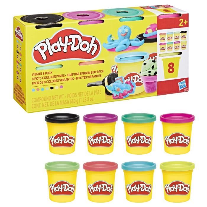 Play-Doh 8 pots couleurs vives, pots de pâte a modeler de 85 g