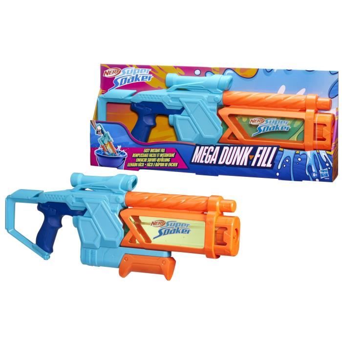Nerf Pistolet a eau Mega Dunk-Fill, remplissage instantané facile, Réservoir 1L, Nerf Super Soaker, des 6 ans
