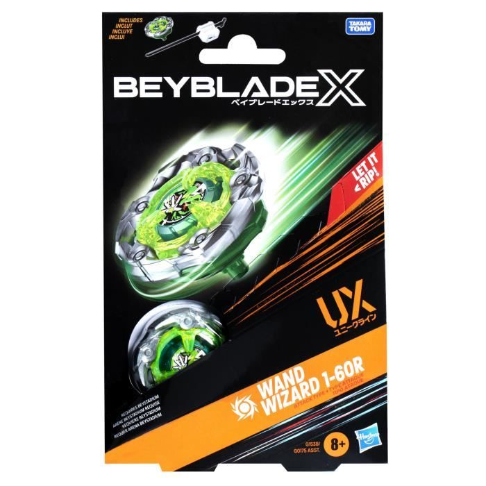Beyblade X, Starter Pack Wand Wizard 1-60R UX avec toupie de type a rotation droite de type attaque et lanceur, des 8 ans