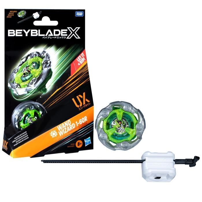 Beyblade X, Starter Pack Wand Wizard 1-60R UX avec toupie de type a rotation droite de type attaque et lanceur, des 8 ans
