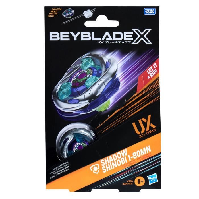 Beyblade X Starter Pack Shadow Shinobi 1-80MN UX avec toupie de type défense et lanceur, des 8 ans
