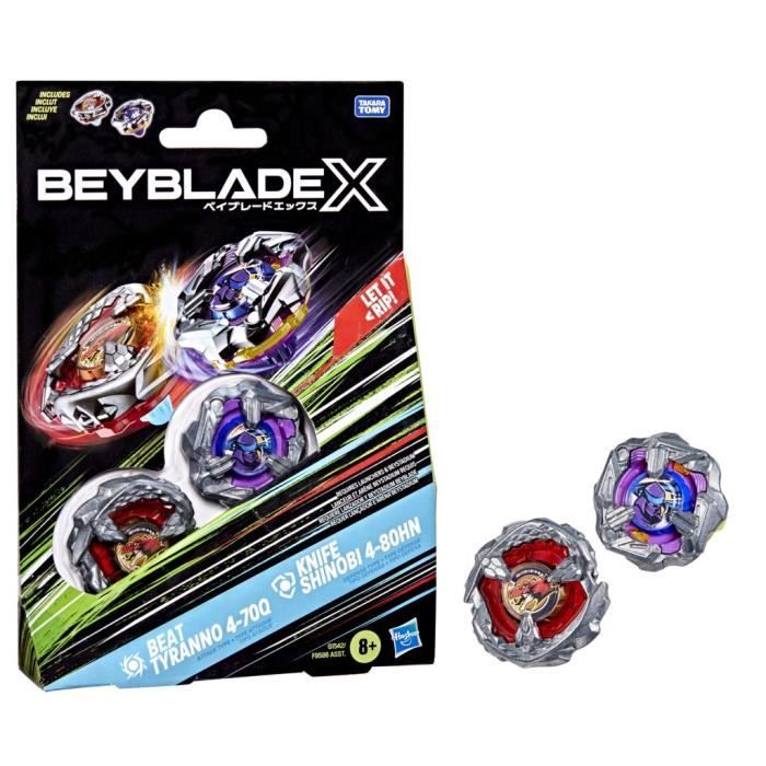Beyblade X Dual Pack Beat Tyranno 4-70Q et Knife Shinobi 4-80HN, 2†toupies de compÈtition a rotation droite authentiques Takara Tomy