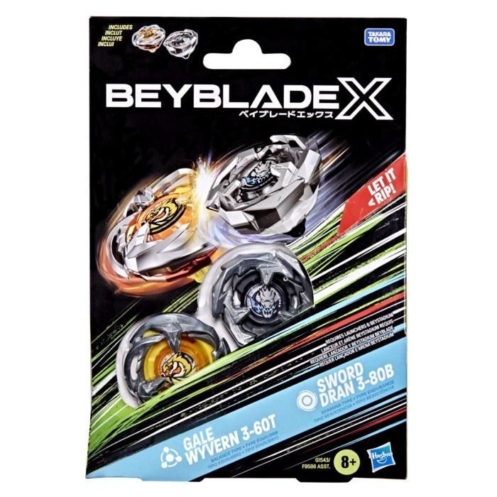 Beyblade X Dual Pack Gale Wyvern 3-60T et Sword Dran 3-80B, 2 toupies de compétition a rotation droite authentiques Takara Tomy, Des