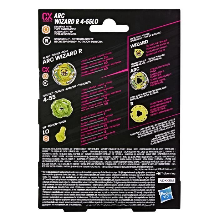 Beyblade X Starter Pack Arc Wizard R 4-55LO CX avec toupie de type endurance et lanceur, a partir de 8 ans