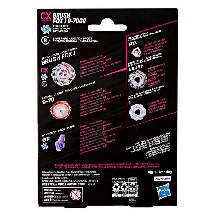 Beyblade X Starter Pack Brush Fox J 9-70GR CX, toupie Takara Tomy de type attaque, toupies de compétition, des 8 ans