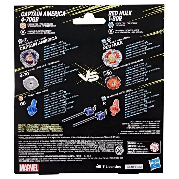 Beyblade X Multipack Toupie Captain America 4-70GB contre Red Hulk 1-80R, des 8 ans