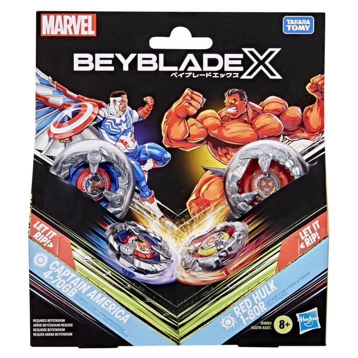 Beyblade X Multipack Toupie Captain America 4-70GB contre Red Hulk 1-80R, des 8 ans