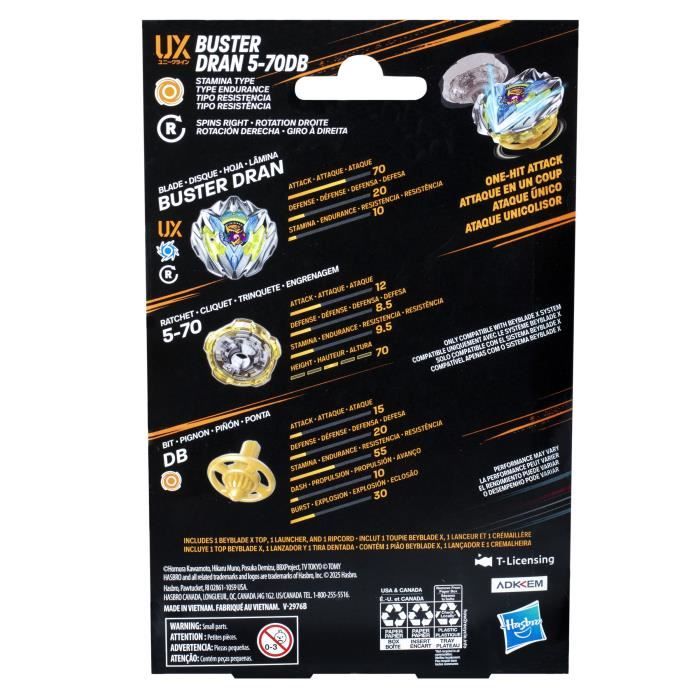 Beyblade X, Starter Pack Buster Dran 5-70DB UX avec toupie de type endurance de compétition et lanceur, des 8 ans