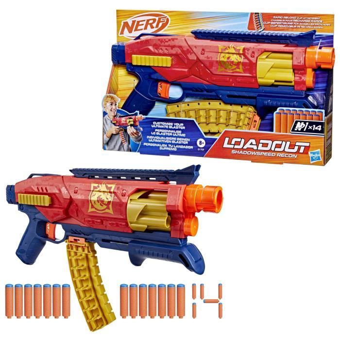 Nerf Loadout Shadowspeed Recon, blaster avec rangement pour les 14 fléchettes Nerf N1 incluses, barillet rotatif a 6 fléchettes, jou