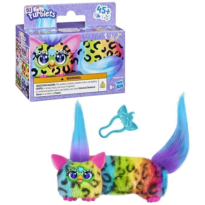 Furby DJ Furblets Rain-Bow-Kat, Mini peluche électronique, jouet pour enfant, 45 sons et musiques, des 6 ans