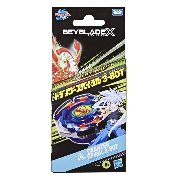 Beyblade X Starter Pack X-Over Project Dranzer Spiral 3-80T, toupie de type équilibre et lanceur, des 8 ans