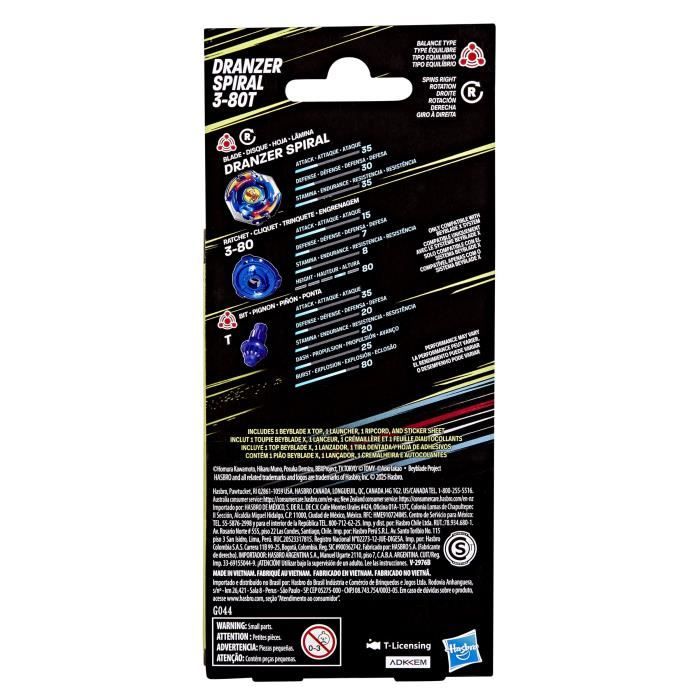 Beyblade X Starter Pack X-Over Project Dranzer Spiral 3-80T, toupie de type équilibre et lanceur, des 8 ans