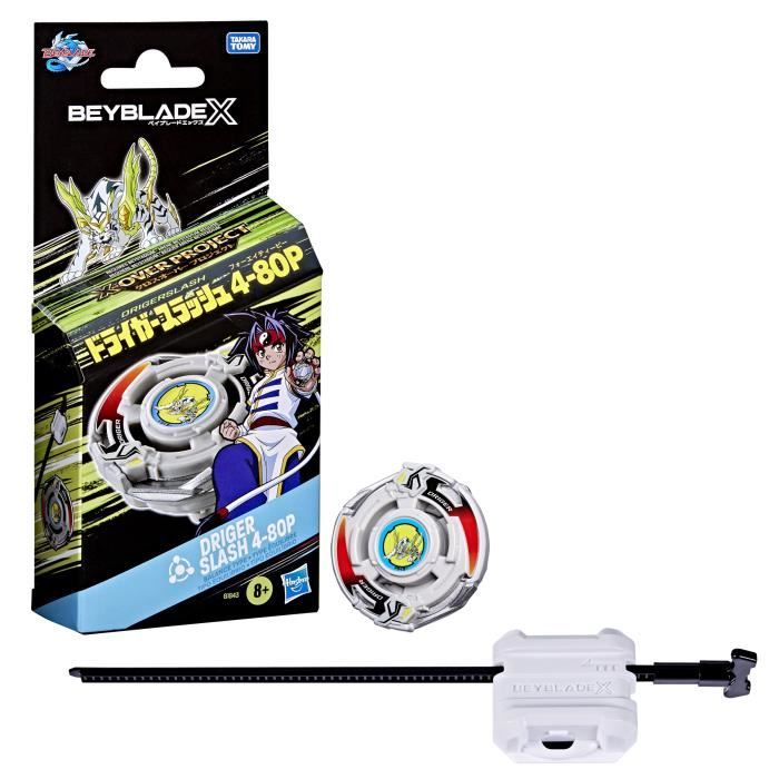 Beyblade X Starter Pack X-Over Project Driger Slash 4-80P, toupie de type équilibre et lanceur, des 8 ans