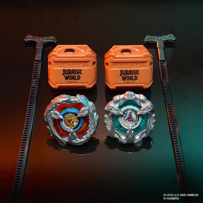 Beyblade X Jurassic World T. Rex contre Mosasaurus, 2 toupies de compétition Takara Tomy, 2 lanceurs, des 8 ans