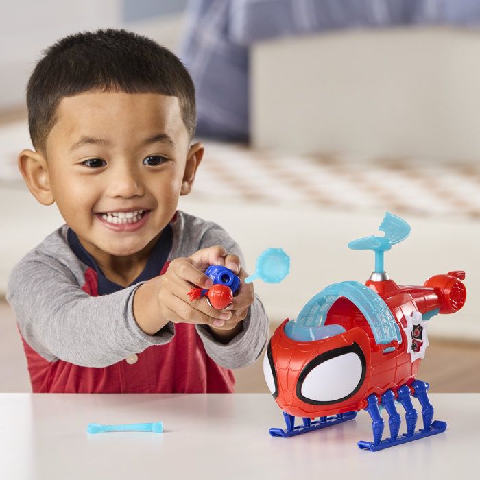 Hélico de l'équipe Spidey, figurine de 7,5 cm et véhicule avec projectile, Marvel Spidey et ses Amis Extraordinaires, des 3 ans