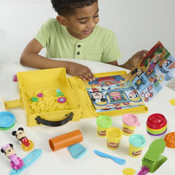 Play-Doh Disney Junior Crée une histoire, coffret de pâte a modeler portatif, loisirs créatifs Mickey & Minnie, des 2 ans