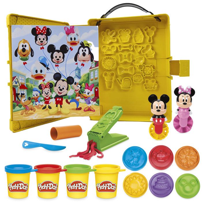 Play-Doh Disney Junior Crée une histoire, coffret de pâte a modeler portatif, loisirs créatifs Mickey & Minnie, des 2 ans