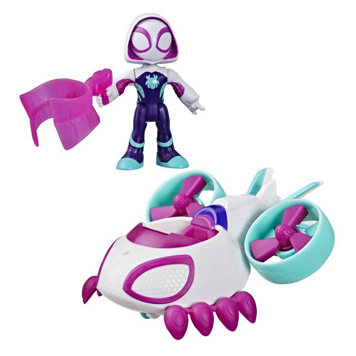 Véhicule Hélico de Ghost-Spider avec figurine de 7,5 cm et accessoire, jouets pour enfants, des 3 ans, Spidey et ses Amis Extraordin