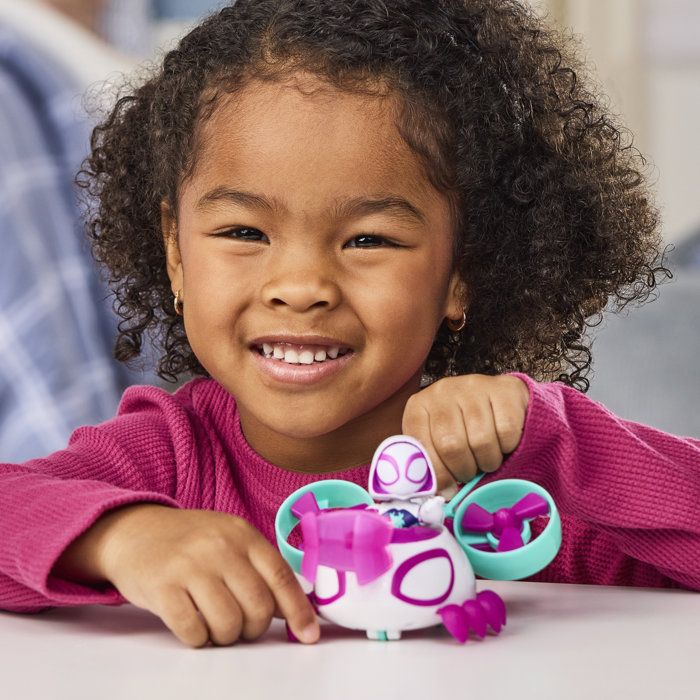 Véhicule Hélico de Ghost-Spider avec figurine de 7,5 cm et accessoire, jouets pour enfants, des 3 ans, Spidey et ses Amis Extraordin