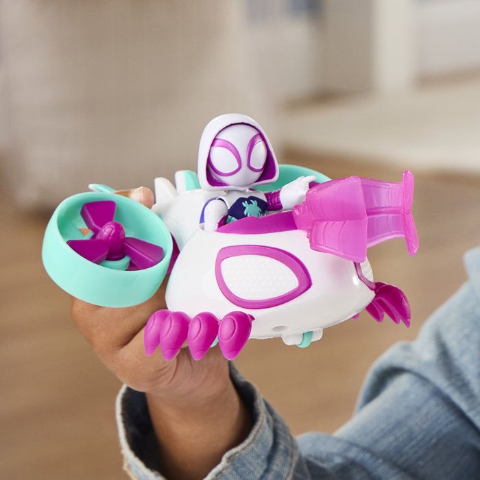 Véhicule Hélico de Ghost-Spider avec figurine de 7,5 cm et accessoire, jouets pour enfants, des 3 ans, Spidey et ses Amis Extraordin