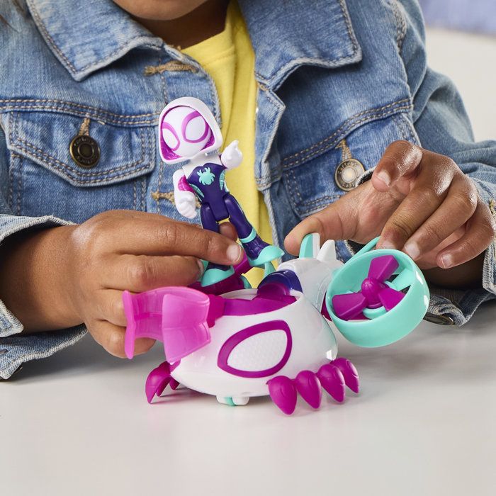 Véhicule Hélico de Ghost-Spider avec figurine de 7,5 cm et accessoire, jouets pour enfants, des 3 ans, Spidey et ses Amis Extraordin