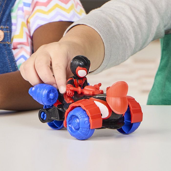 Spidey Véhicule Techno-Quad et figurine Miles « Spin » Morales de 7,5 cm et accessoire, des 3 ans, Marvel Spidey et ses Amis Extraor