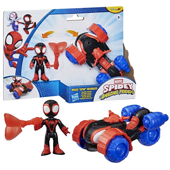 Spidey Véhicule Techno-Quad et figurine Miles « Spin » Morales de 7,5 cm et accessoire, des 3 ans, Marvel Spidey et ses Amis Extraor