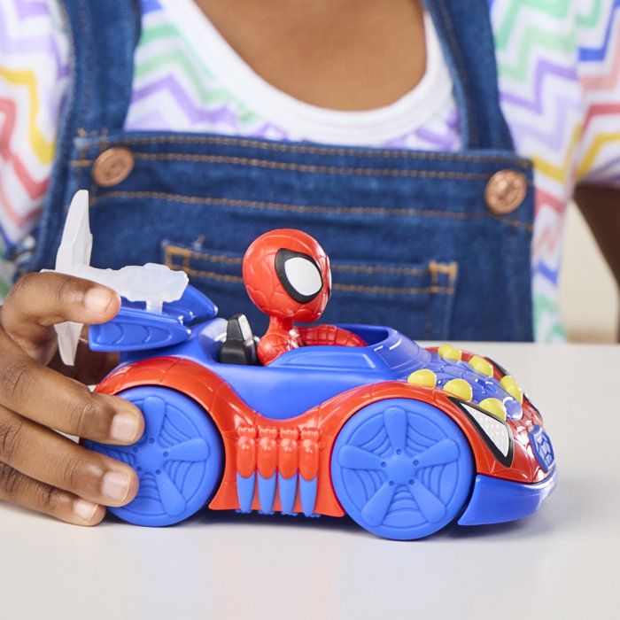 Véhicule Arachno-Bolide de Spidey avec Figurine de 7,5 cm et Accessoire, Jouets pour Enfants, des 3 Ans, Spidey et Ses Amis Extraord