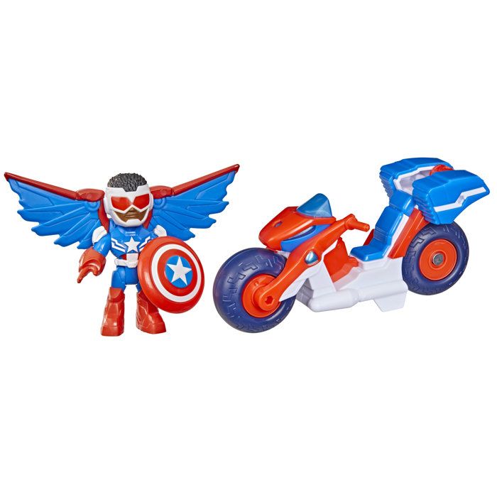 Figurine Captain America : Sam Wilson de 7,5 cm et véhicule Super Moto, Jouets de Super-héros, des 3 ans, Iron Man et Ses Amis Extra