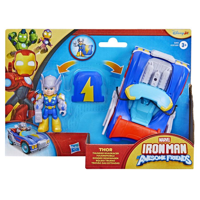 Figurine Thor de 7,5 cm et véhicule Foudremobile, Jouets de Super-héros, des 3 ans, Iron Man et Ses Amis Extraordinaires Marvel