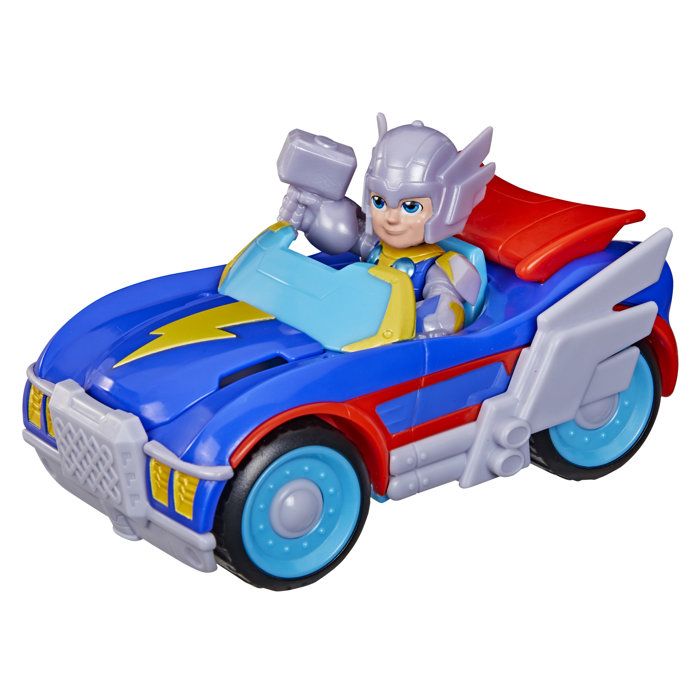 Figurine Thor de 7,5 cm et véhicule Foudremobile, Jouets de Super-héros, des 3 ans, Iron Man et Ses Amis Extraordinaires Marvel