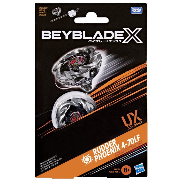 Beyblade X Starter Pack Rudder Phoenix 4-70LF UX, toupie Takara Tomy de type attaque avec lanceur, toupies de compétition, des 8 ans