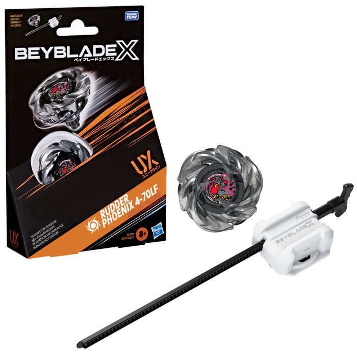 Beyblade X Starter Pack Rudder Phoenix 4-70LF UX, toupie Takara Tomy de type attaque avec lanceur, toupies de compétition, des 8 ans