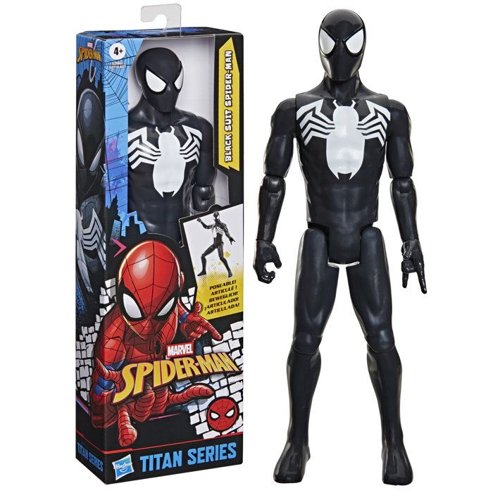 Figurine Spider-Man en costume noir 30 cm deluxe, Titan Series, jouets de super-héros pour enfants, Marvel Spider-Man, des 4 ans