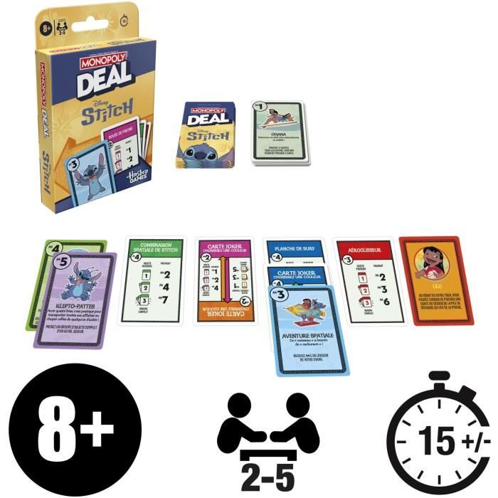 Monopoly Deal Stitch, Jeu de cartes rapide 15 min, Hasbro Games, Des 8 ans