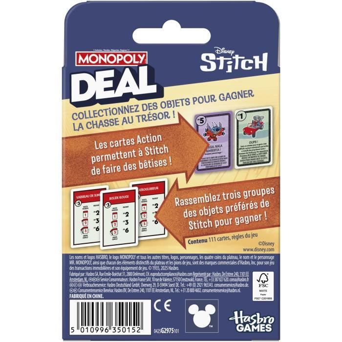 Monopoly Deal Stitch, Jeu de cartes rapide 15 min, Hasbro Games, Des 8 ans