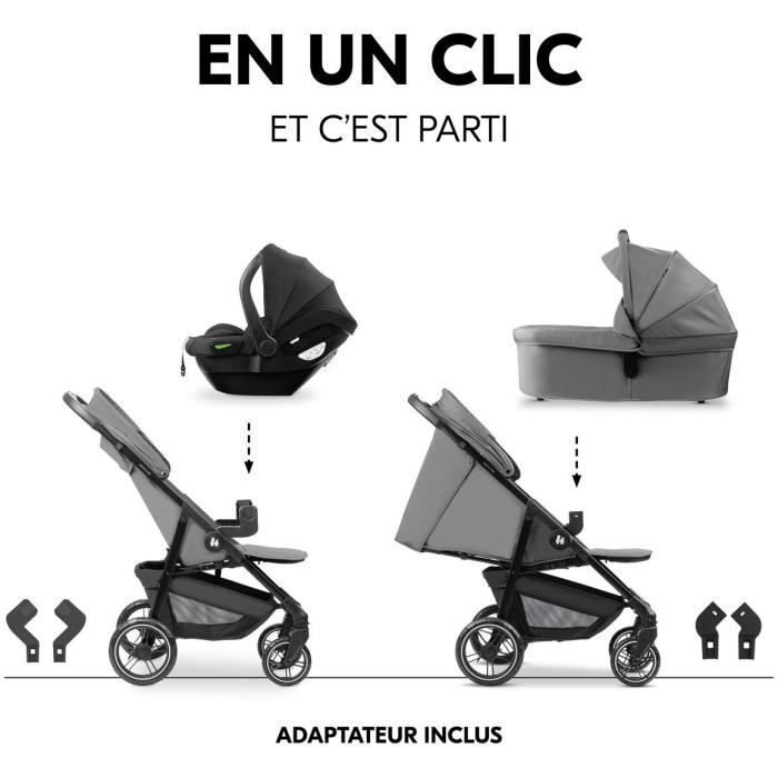 HAUK - Ensemble de voyage 3-en-1 Shop N Care Trio - Poussette + Nacelle + Siege auto + adaptateurs - 4 roues - Gris