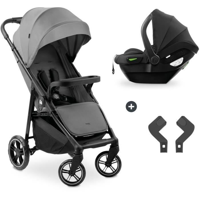 HAUK - Ensemble de voyage 2-en-1 Shop N Care - Poussette + Siege auto + adaptateurs - 4 roues - Gris