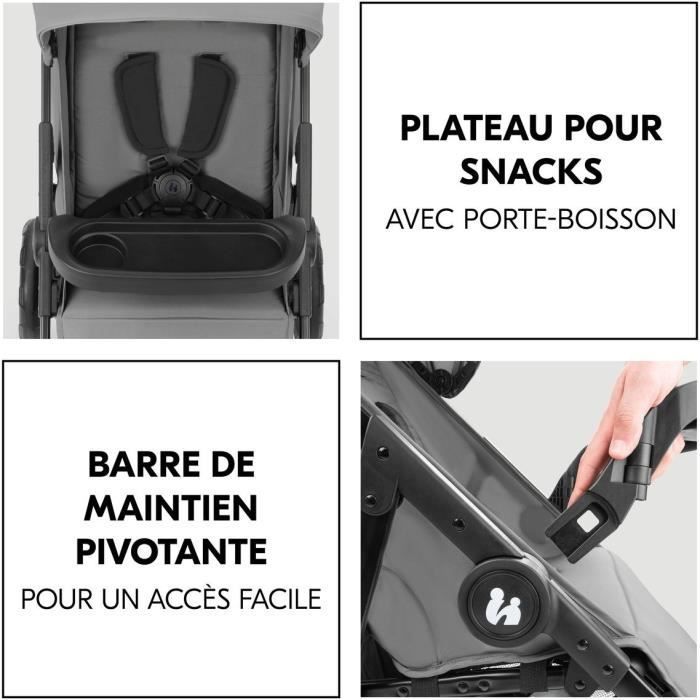 HAUK - Ensemble de voyage 2-en-1 Shop N Care - Poussette + Siege auto + adaptateurs - 4 roues - Gris