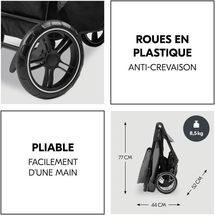 HAUK - Ensemble de voyage 2-en-1 Shop N Care - Poussette + Siege auto + adaptateurs - 4 roues - Gris