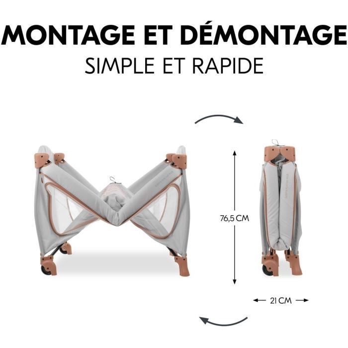 Lit de voyage - HAUCK - SLEEP N PLAY GO PLUS - 60 x 120 cm - Des la naissance - Pliable - Roulettes - Dusty Cork