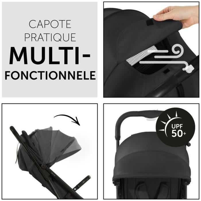 HAUCK - Poussette compacte - TRAVEL N CARE - 4 roues - Pliage a 1 main - Noir