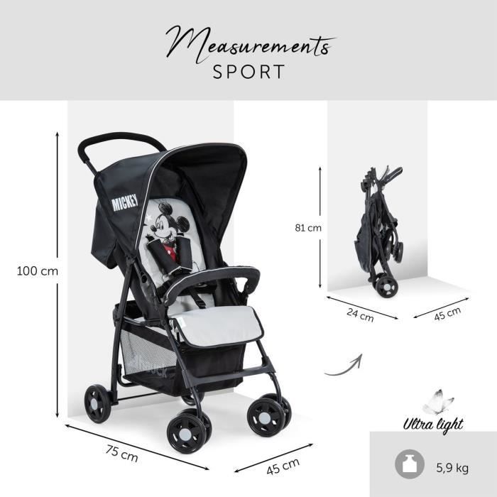 HAUCK - Poussette canne - SPORT - Pliable & inclinable - Capote Pare-Soleil - 4 roues - Mickey Stars