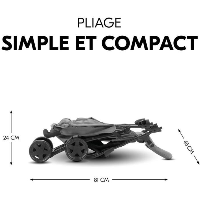 HAUCK - Poussette canne - SPORT - Pliable & inclinable - Capote Pare-Soleil - 4 roues - Gris