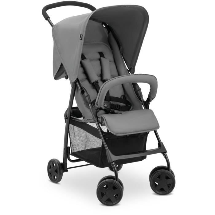 HAUCK - Poussette canne - SPORT - Pliable & inclinable - Capote Pare-Soleil - 4 roues - Gris
