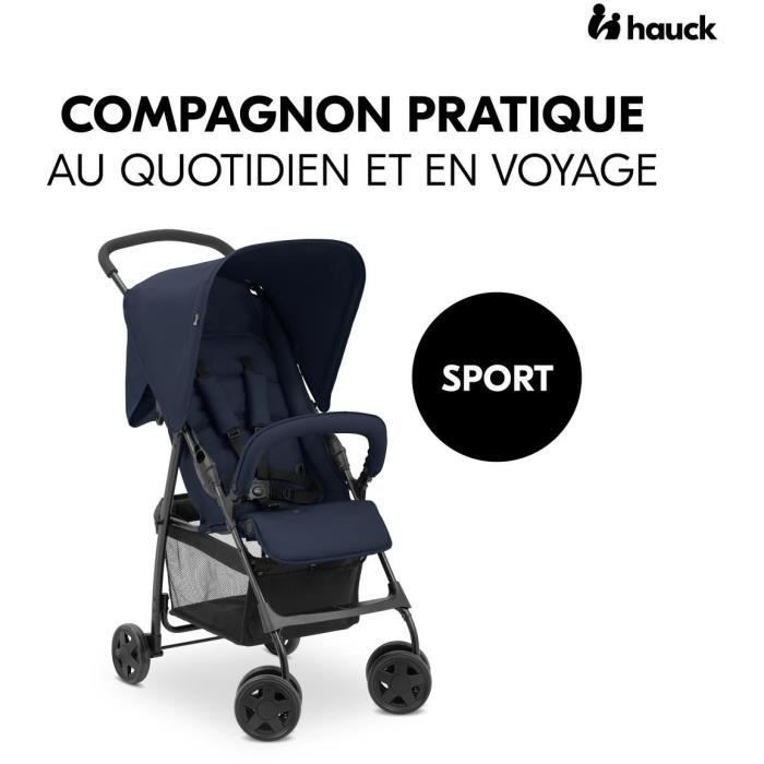HAUCK - Poussette canne - SPORT - Pliable & inclinable - Capote Pare-Soleil - 4 roues -Bleu