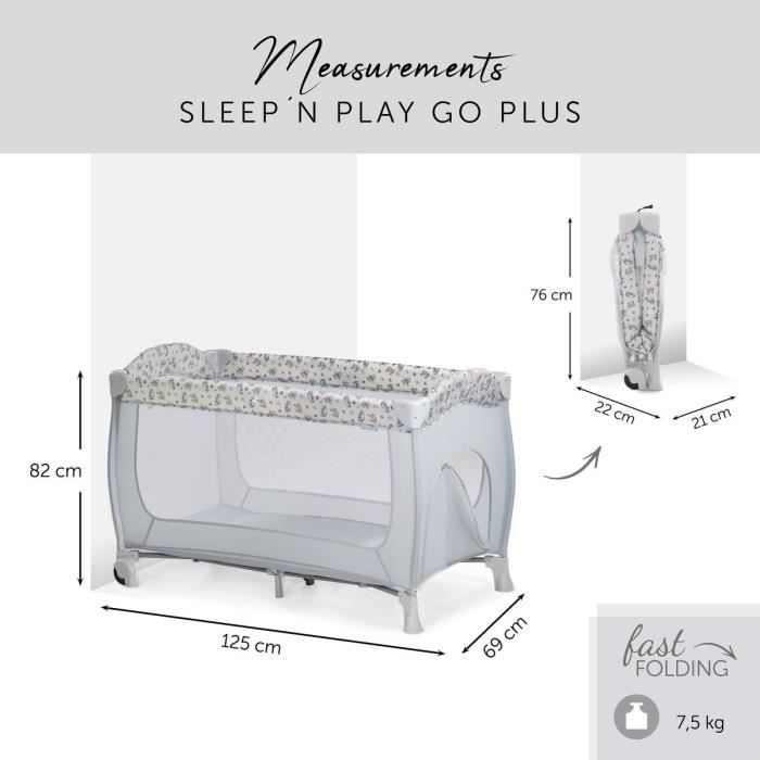 Lit de voyage - HAUCK - SLEEP N PLAY GO PLUS - 60 x 120 cm - Des la naissance - Pliable - Roulettes - Pooh Exploring