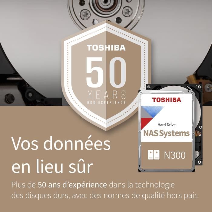 Disque Dur Interne - TOSHIBA - NAS N300 - 8To - 7200 tr/min - 3.5 Boite Retail (HDWG480EZSTA)